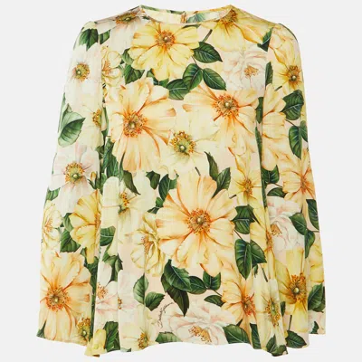 Pre-owned Dolce & Gabbana Yellow Floral Print Silk Long Sleeve Blouse S