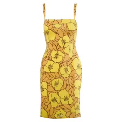 Pre-owned Dolce & Gabbana Yellow Floral Silk Midi Dress - '00s
