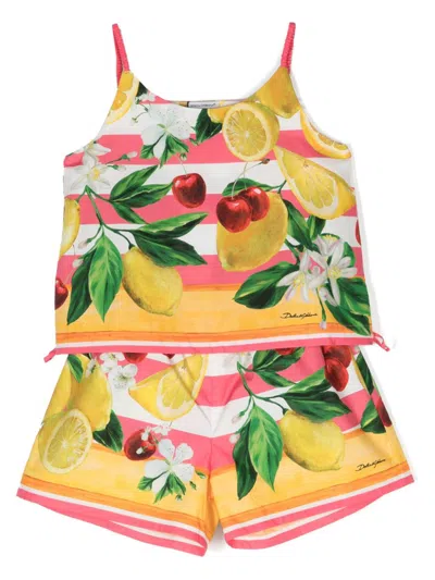 Dolce & Gabbana Kids' Yellow Fruit Print Cotton Short Set
