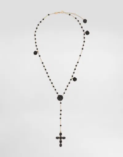 Dolce & Gabbana Tradition Rosary In Yellow Gold With Black Sapphires Gold Female Onesize
