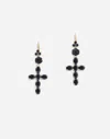 Dolce & Gabbana Devotion Earrings In Yellow Gold With Black Sapphires In Gold/black