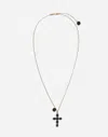 Dolce & Gabbana 18kt Yellow Gold Devotion Cross Black Sapphire And Jade Necklace In Gold