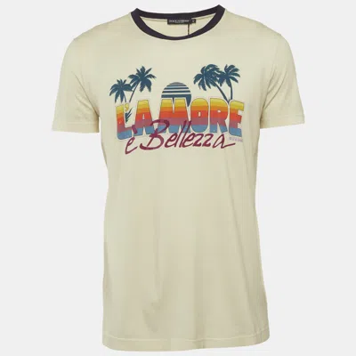 Pre-owned Dolce & Gabbana Yellow Graphic Print Jersey Crew Neck T-shirt M