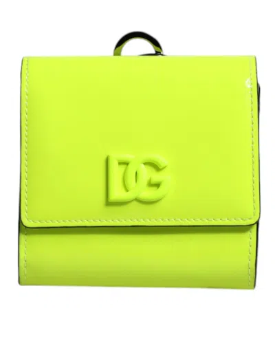 DOLCE & GABBANA DOLCE & GABBANA YELLOW GREEN BIFOLD DG LOGO NECK STRAP CARDHOLDER WOMEN'S WALLET