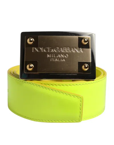 Dolce & Gabbana Yellow Green Classic Metal Logo Buckle Men's Belt