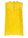 Dolce & Gabbana Branded Floral Cordonetto Lace Top In Yellow