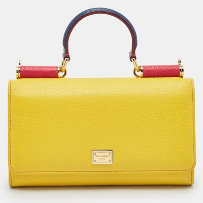 Pre-owned Dolce & Gabbana Yellow Leather Dg Disco Clutch