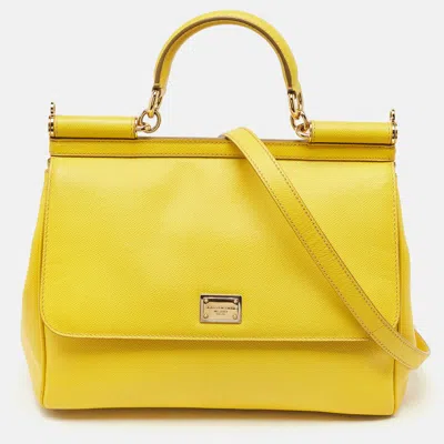 Pre-owned Dolce & Gabbana Yellow Leather Large Miss Sicily Top Handle Bag