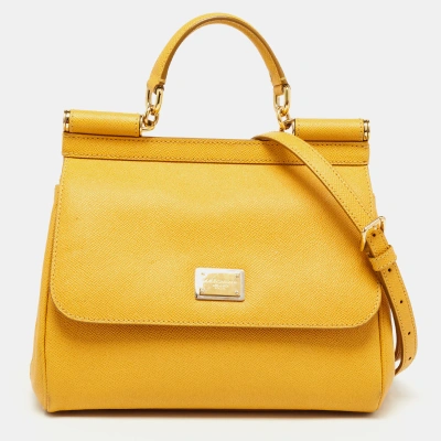 Pre-owned Dolce & Gabbana Yellow Leather Medium Miss Sicily Top Handle Bag