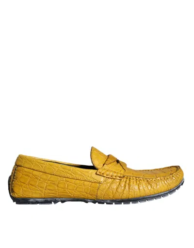 Dolce & Gabbana Yellow Exotic Leather Loafers Slip On Shoes In Gold