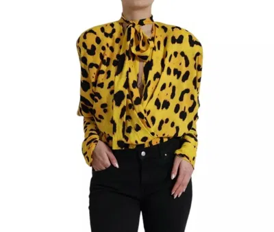 Pre-owned Dolce & Gabbana Yellow Leopard Print Long Sleeves Top Women's Blouse ()
