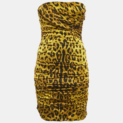 Pre-owned Dolce & Gabbana Yellow Leopard Print Silk Mini Dress M