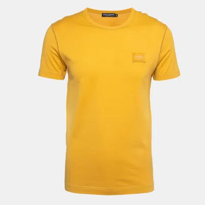 Pre-owned Dolce & Gabbana Yellow Logo Applique Cotton Knit Crew Neck T-shirt S