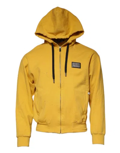 Pre-owned Dolce & Gabbana Yellow Logo Full Zip Hooded Sweatshirt Men's Sweater ()