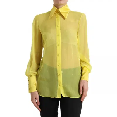 Pre-owned Dolce & Gabbana Yellow Long Sleeve Button Down Blouse Women's Top ()