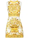 Dolce & Gabbana Majolica Cotton-blend Brocade Minidress In Yellow