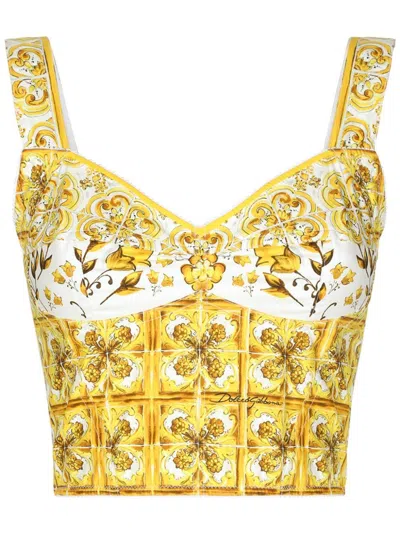 DOLCE & GABBANA YELLOW MAJOLICA CORSET TOP