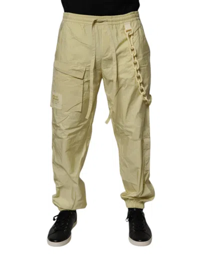 Dolce & Gabbana Yellow Nylon Cargo Chain Men Jogger Men's Pants
