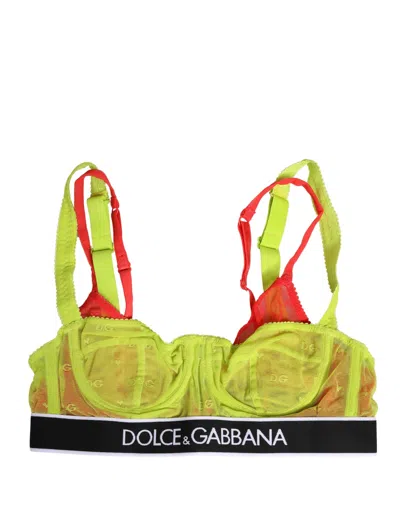 Dolce & Gabbana Yellow Nylon Layered Lace Balconnet Bra Underwear In Neutral