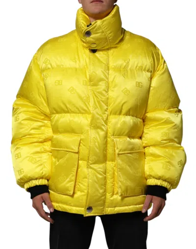 Pre-owned Dolce & Gabbana Yellow Nylon Logo Puffer Bomber Men Men's Jacket ()
