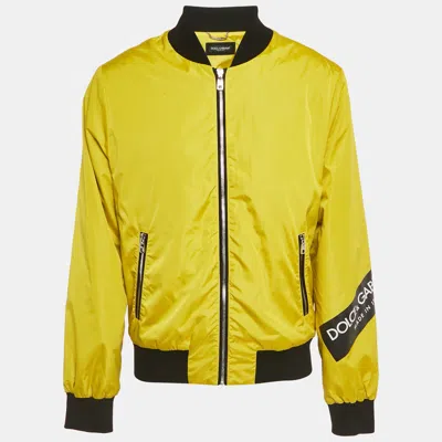 Pre-owned Dolce & Gabbana Yellow Nylon Zip-up Bomber Jacket Xl