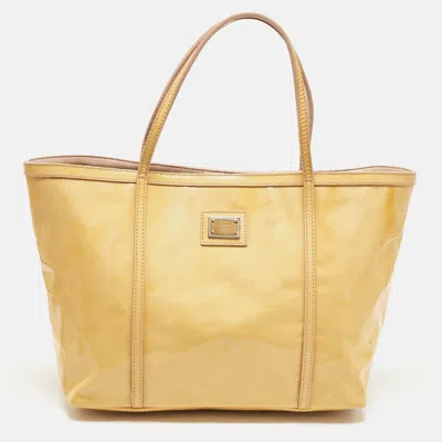 Pre-owned Dolce & Gabbana Yellow Patent Leather Miss Escape Zip Tote