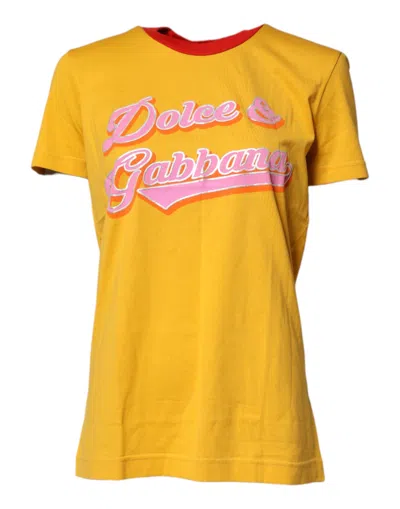 Pre-owned Dolce & Gabbana Yellow Printed Cotton Short Sleeves Women's T-shirt ()