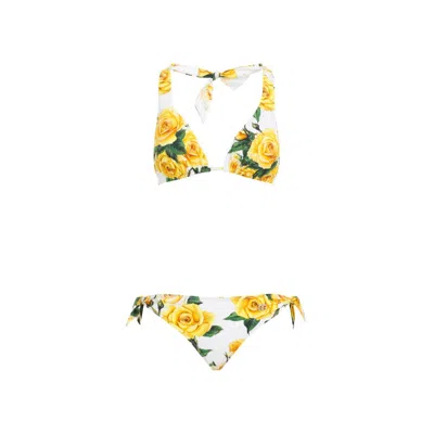 Dolce & Gabbana Yellow Roses Polyamide Bikini In Neutrals