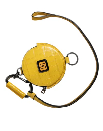 DOLCE & GABBANA DOLCE & GABBANA YELLOW ROUND LEATHER DG LOGO COIN PURSE LANYARD MEN'S WALLET