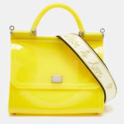 Pre-owned Dolce & Gabbana Yellow Rubber Miss Sicily Top Handle Bag