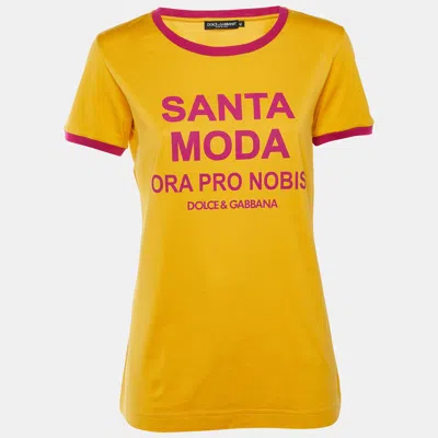 Pre-owned Dolce & Gabbana Yellow Santa Moda Print Cotton Crew Neck T-shirt M