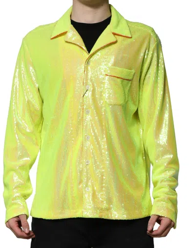 Dolce & Gabbana Yellow Sequin Polyester Lounge Casual Shirt In Green