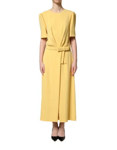 Dolce & Gabbana Yellow Short-sleeved Crew Neck Midi Women's Dress