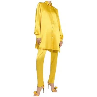 Pre-owned Dolce & Gabbana Yellow Silk Satin Ladies Summer Pantsuit It 36 90s Style 2-piece