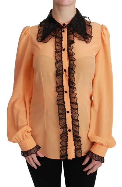 Dolce & Gabbana Ruffled Sequin-embellished Blouse In Orange