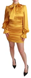Dolce & Gabbana Yellow Silk Stretch Sheath Bodycon Mini Dress In Gold