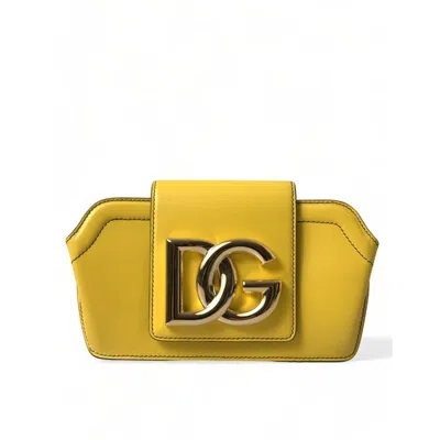 Dolce & Gabbana Yellow Smooth Leather Dg Logo Clutch Crossbody Case Bag Calfskin In ["green","yellow","gold Tone"]