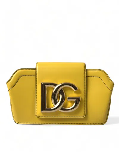 Dolce & Gabbana Yellow Smooth Leather Dg Logo Clutch Crossbody Case Women's Bag