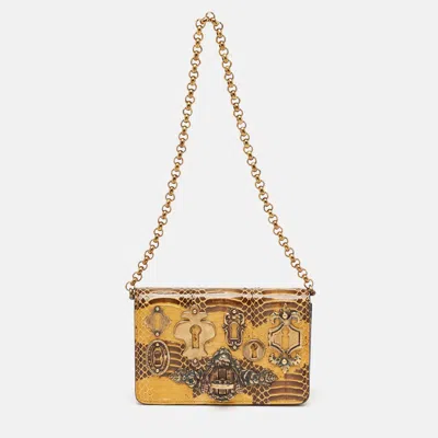 Pre-owned Dolce & Gabbana Yellow Snakeskin Leather Dg Miss Ginevra Shoulder Bag