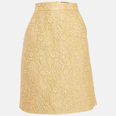 Pre-owned Dolce & Gabbana Yellow Textured Jacquard Pencil Skirt M