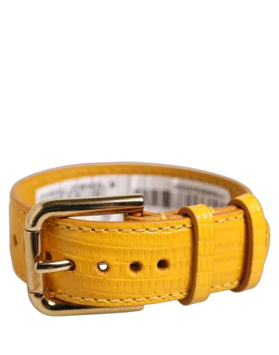 Dolce & Gabbana Yellow Textured Leather Gold Buckle Belt Strap Bracelet