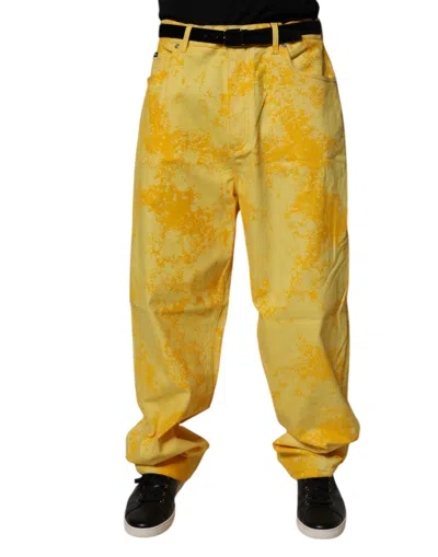 Pre-owned Dolce & Gabbana Yellow Tie Dye Cotton Straight Denim Men's Jeans ()