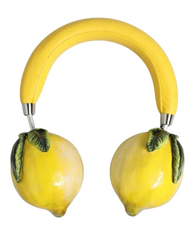 Dolce & Gabbana Yellow Vibrant Lemon Leather Headset Headphones Accessory