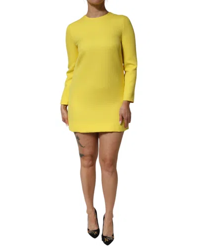 Dolce & Gabbana Yellow Viscose Acetate Mini Long Sleeve Dress