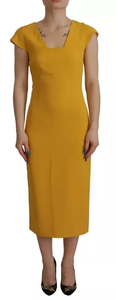 Pre-owned Dolce & Gabbana Yellow Viscose Sleeveless Sheath Midi Women's Dress ()