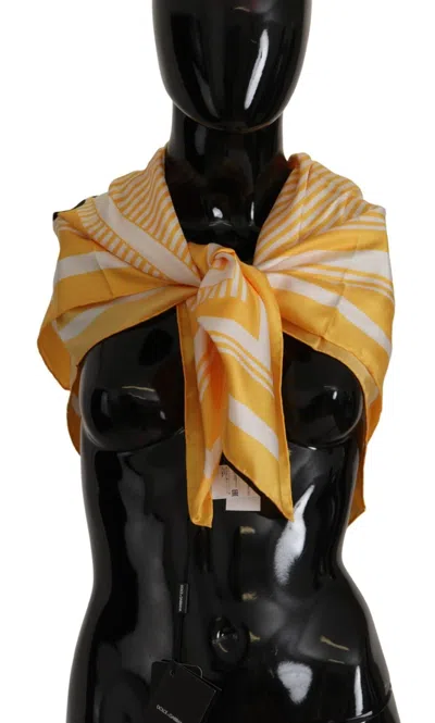 Pre-owned Dolce & Gabbana Yellow White Silk Striped Square Wrap Women's Scarf ()