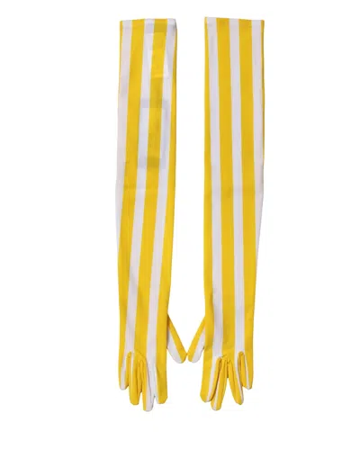 Dolce & Gabbana Yellow White Stripes Nylon Elbow Length Women Women's Gloves