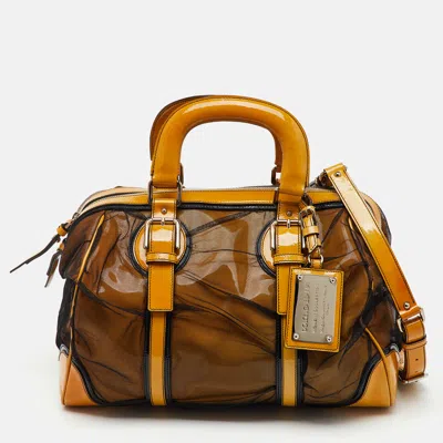 Pre-owned Dolce & Gabbana Yellow/black Mesh And Patent Leather Miss Romantique Satchel