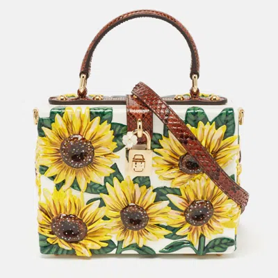 Pre-owned Dolce & Gabbana Yellow/brown Acrylic And Python Trim Sunflower Dolce Box Bag
