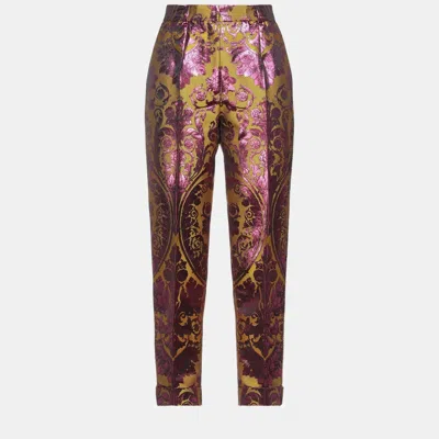 Pre-owned Dolce & Gabbana Yellow/pink Baroque Print Polyester Pants Size 38